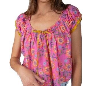 Natural Life Camille Cotton Swing Top Shirt Painted Vines Pink Floral large